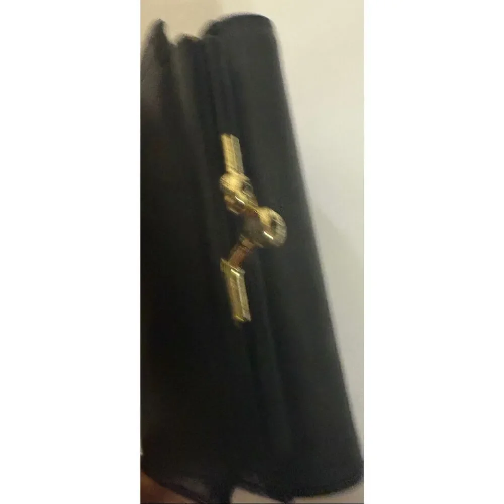 Women's Leather Tri-fold Kisslock Coin Pocket Card Holder Wallet Black OS NWT